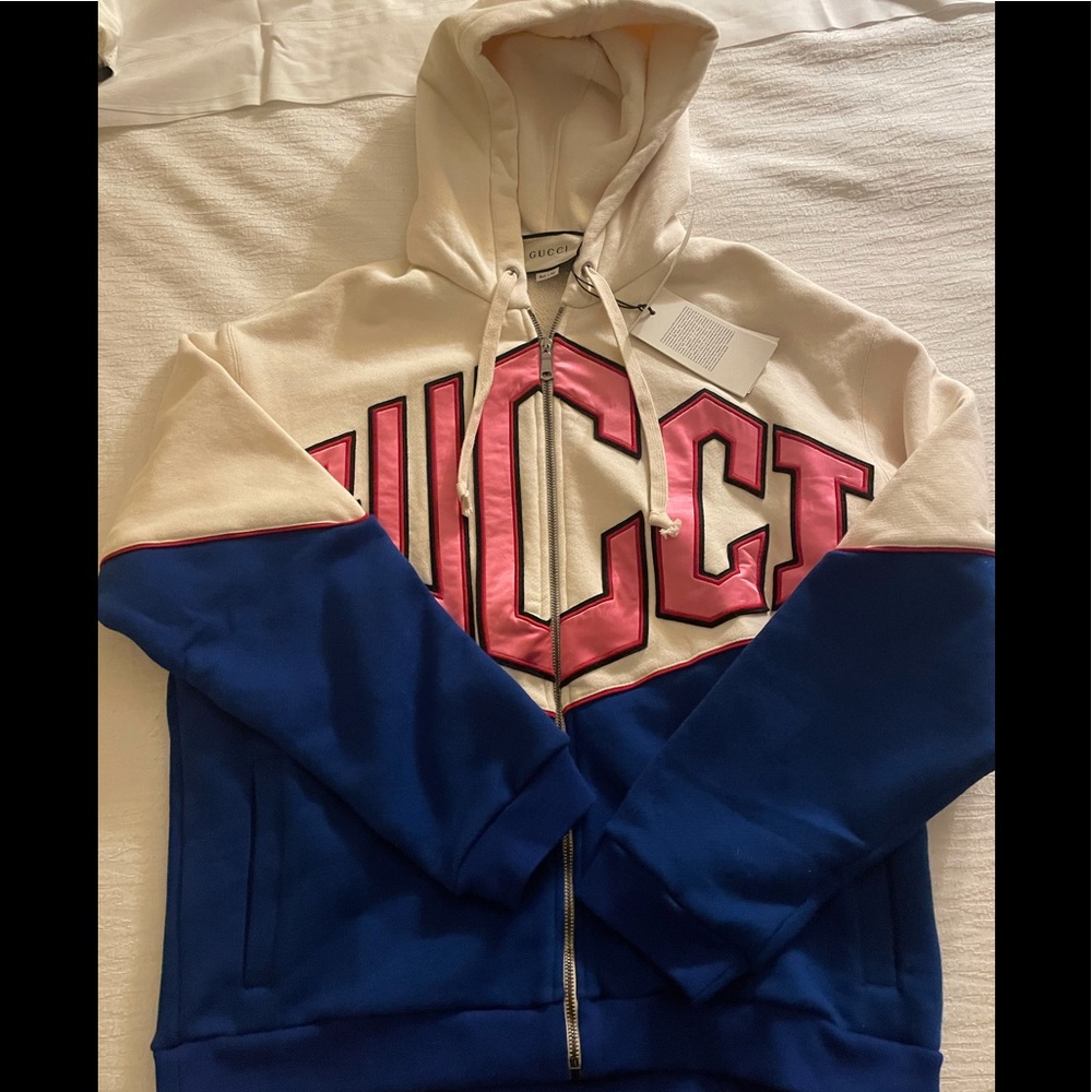 Gucci Multi Color Hooded Sweatshirt With Gucci  Embroidery Sz S - Picture 10 of 11